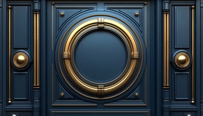 Ornate Blue Door with Golden Accents and Circular Frame