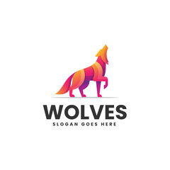 Vector Logo Illustration Wolves Gradient Colorful Style