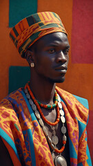 Obraz premium Capture a portrait of a man wearing traditional African attire, with bold patterns and colors adding texture and detail