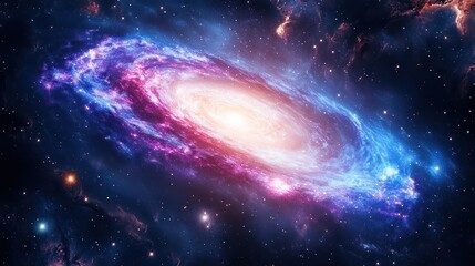 Fototapeta premium A vibrant, spiral galaxy with glowing colors and scattered stars in a dark cosmos