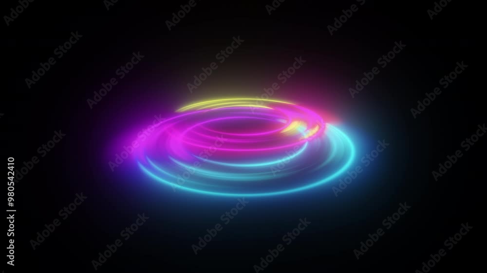 Poster luminous swirling glowing circles. computer generated 3d render