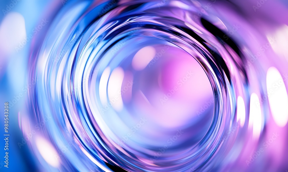 Wall mural Abstract background with blue and purple lines in the shape of circles, light blue background, glass effect, minimalist style. blurred focus on curves, light refraction effects, 