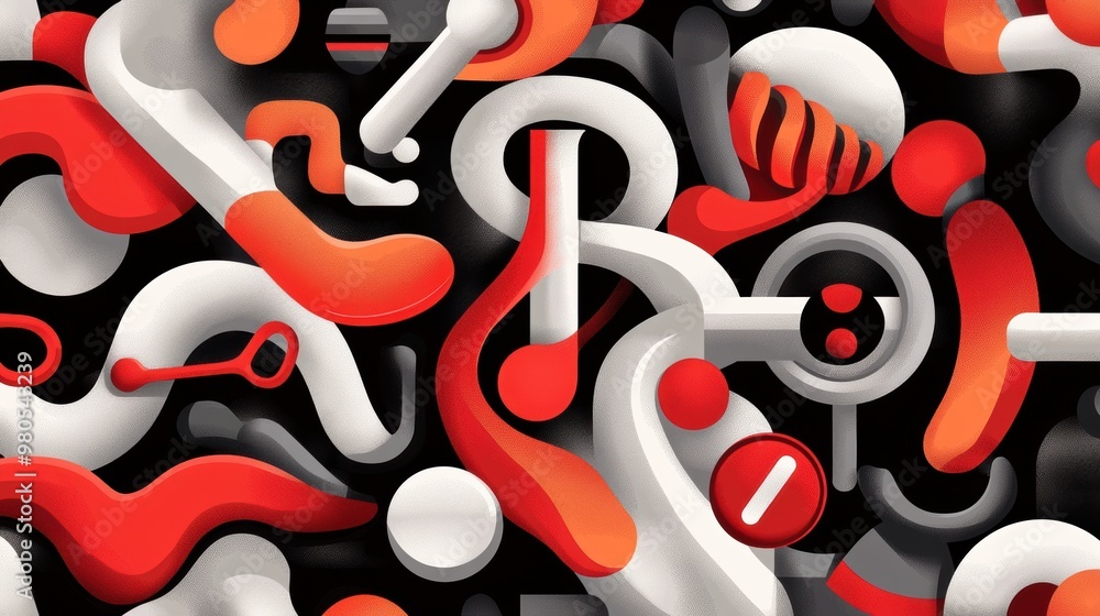 Poster a close up of a pattern with many different shapes and colors, ai
