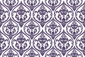 Find illustration vector tradition Thai art seamless bold navy colored floral pattern in damask style motifs suitable for wallpaper, clothing, curtain, textiles and fabric design isolated background.