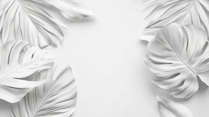 Fototapeta premium Collection of White Palm Leaves Tropical Background, Space for Text