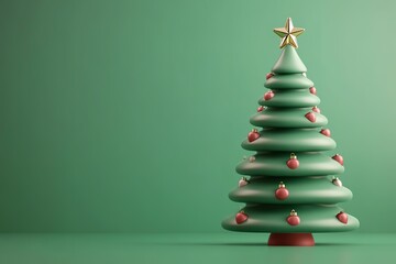 Simplified green Christmas tree with red ornaments