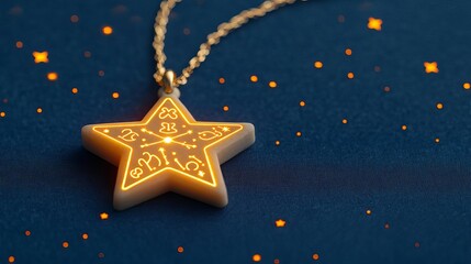 Fototapeta premium Compatibility shown as zodiac signs etched into a star-shaped amulet, glowing against the stars