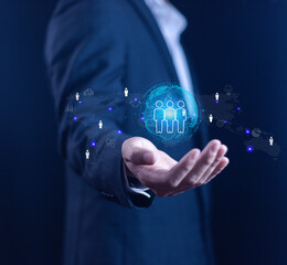 Businessman using people icon, development concept, information exchange, customer service,...
