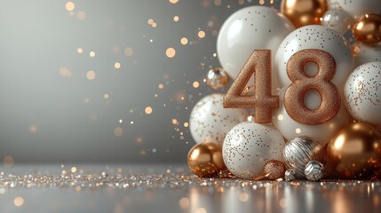 Festive arrangement featuring balloons and the number 48.