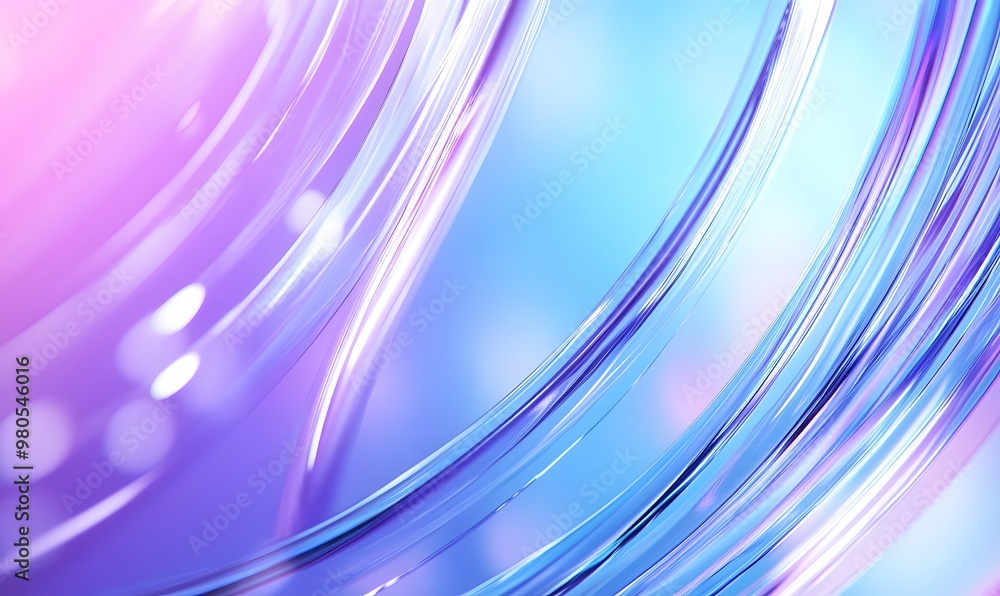 Wall mural Blue and purple Abstract glass shape with colorful refraction effect, background with curved lines, a light blue and sky-blue gradient, illustration wallpaper, Transparency, 