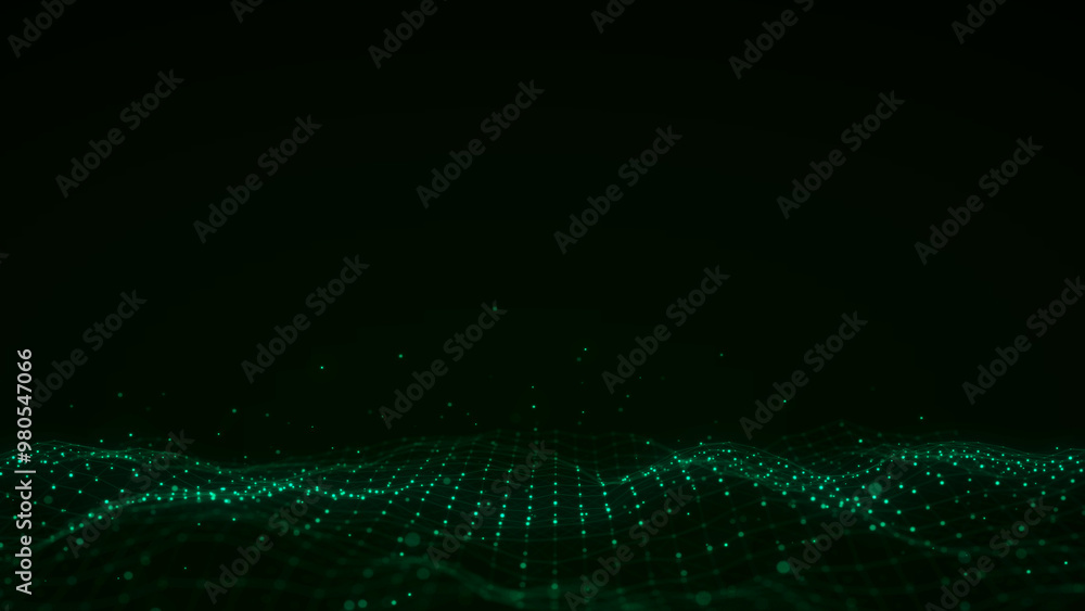 Poster dynamic sound wave of particles. music futuristic flow. abstract technology background. 3d rendering