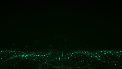 Dynamic sound wave of particles. Music futuristic flow. Abstract technology background. 3D rendering.