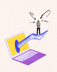 Hand emerges from computer screen presenting candidate, online recruitment platforms deliver ideal...