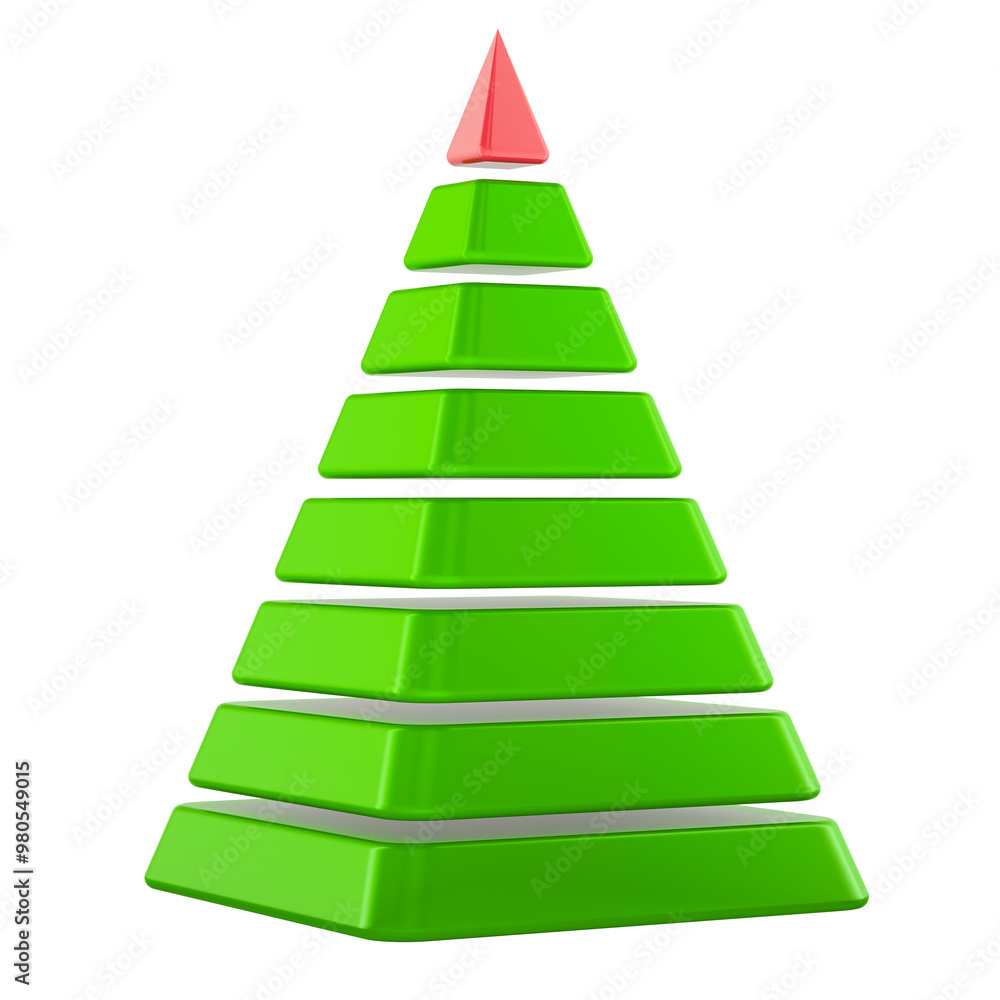 Poster abstract christmas tree pyramid, green color. 3d rendering isolated on transparent background