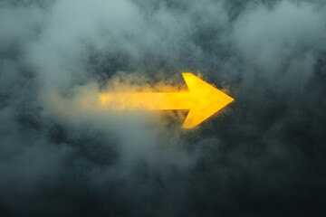 A bright yellow arrow icon cutting through a grey fog, symbolizing clarity in confusion. 
