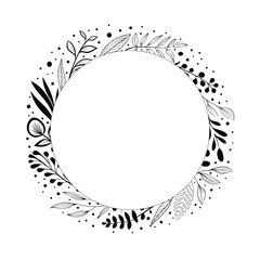 Circular frame of dry leaves, isolated on a white background, autumn background
