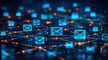 Abstract visual representation of email and SMS marketing with interconnected lines symbolizing digital communication and direct sales
