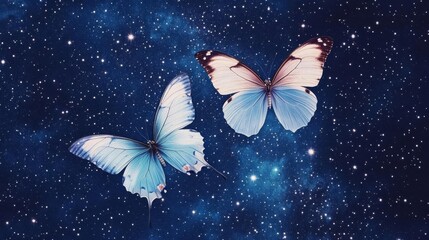 Two zodiac signs as celestial butterflies fluttering in a galaxy of stars