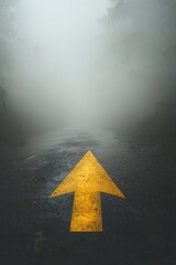A bright yellow arrow icon cutting through a grey fog, symbolizing clarity in confusion. 