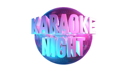 karaoke night text written on a disco ball - title - 3d rendering