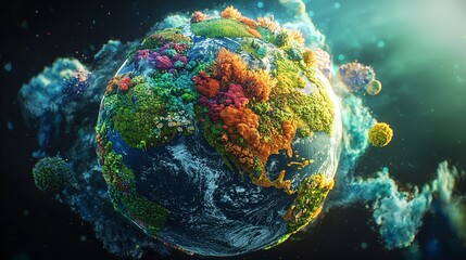 Fototapeta premium A close up of the Earth with a blue ocean and green land