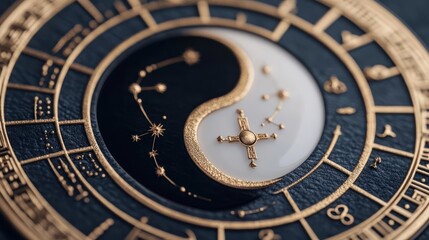 Yin-Yang symbol made of two contrasting zodiac signs, representing balance and harmony in astrology