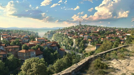 Obraz premium High angle view of beautiful city view on the mountain and beautiful scenery.
