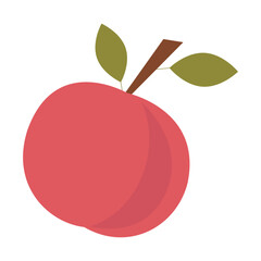 Vector illustration of a red peach with green leaves, representing fresh, juicy fruit, and healthy eating.