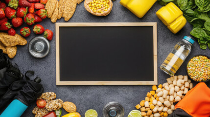 A motivational quote board surrounded by healthy snacks, a water bottle, and workout gear, emphasizing the mental aspect of weight loss