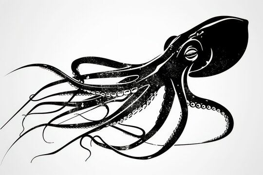 black octopus on white background clip art preview
