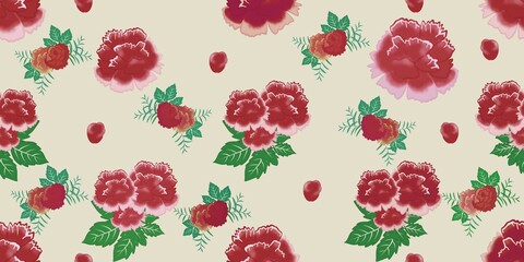 Obraz premium Red rose pattern flower pattern texture print,repeat rose design pattern for rose fabric textile media printing, seamless rose for summer element batik and tile design. 