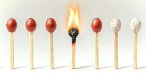 Burning match on a white background. Created with Ai
