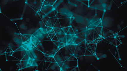 Abstract digital connection moving dots and lines. Technology background. Network connection structure. Colored polygonal space. Plexus effect. Vector illustration.