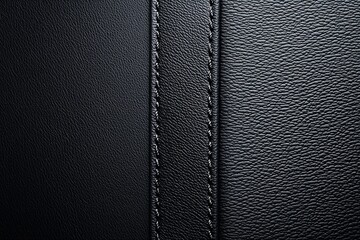 A smooth black leather background with a single, thin vertical white stripe off-center, emphasizing balance and space. 