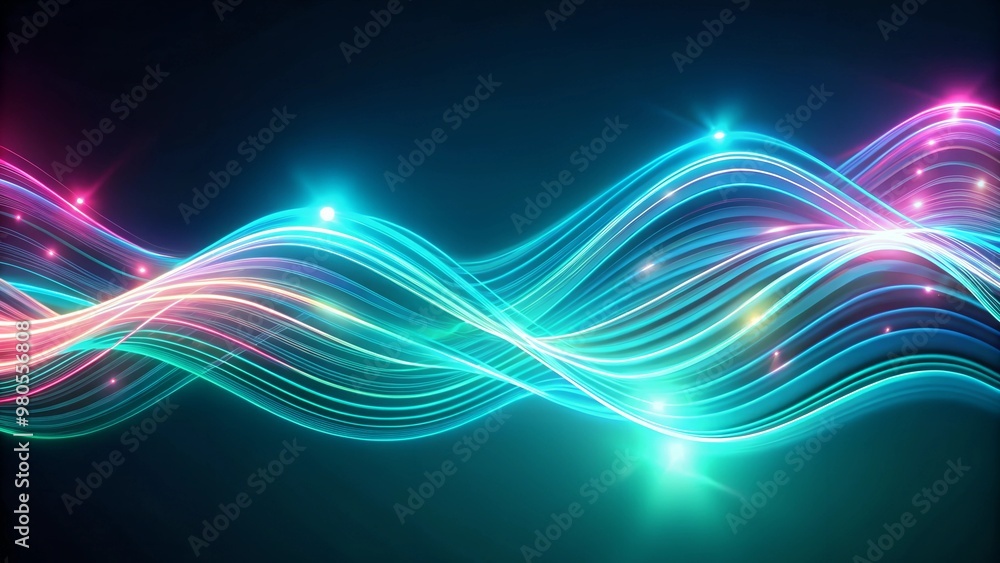Poster dynamic abstract background with flowing waves and glowing lights in vibrant neon colors
