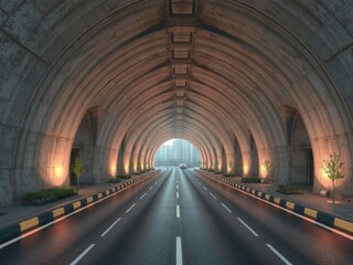 Tunnel images, Modern Tunnel with Curved Archways and Ambient Lighting