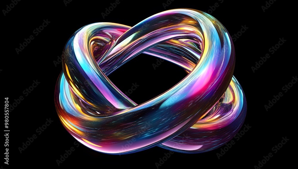 Fototapete abstract fluid 3d render, 3d render of colorful metallic on black background,
