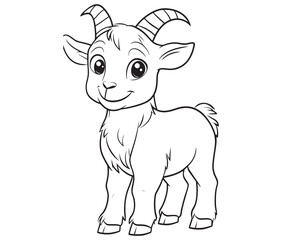 Little goat on a white background goat art line coloring page 
