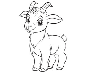 Little goat on a white background goat art line coloring page 