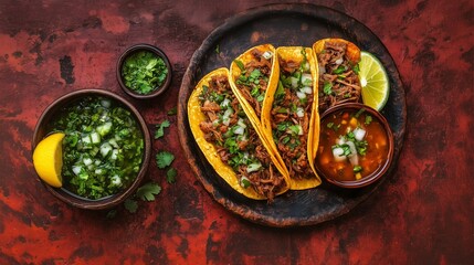 Birria Tacos, crispy tacos filled with birria beef, dipped in consommé