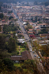 Aerial view of Antigua, Guatemala showcasing the charming architecture and vibrant streetscapes during a clear day