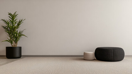 Minimalistic interior design featuring potted plants and modern seating in a serene living space