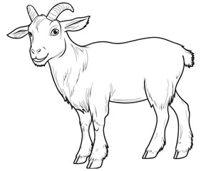 Goat on a white background goat art line coloring page 
