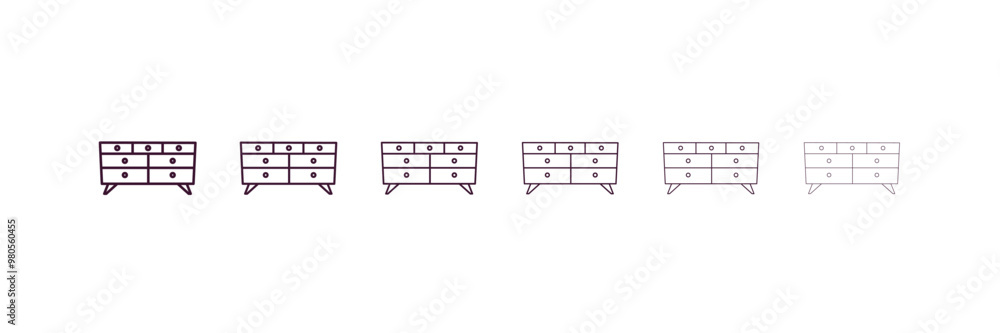 Poster drawers outline icon. linear vector from furniture concept. 6 different line style drawers icon incl
