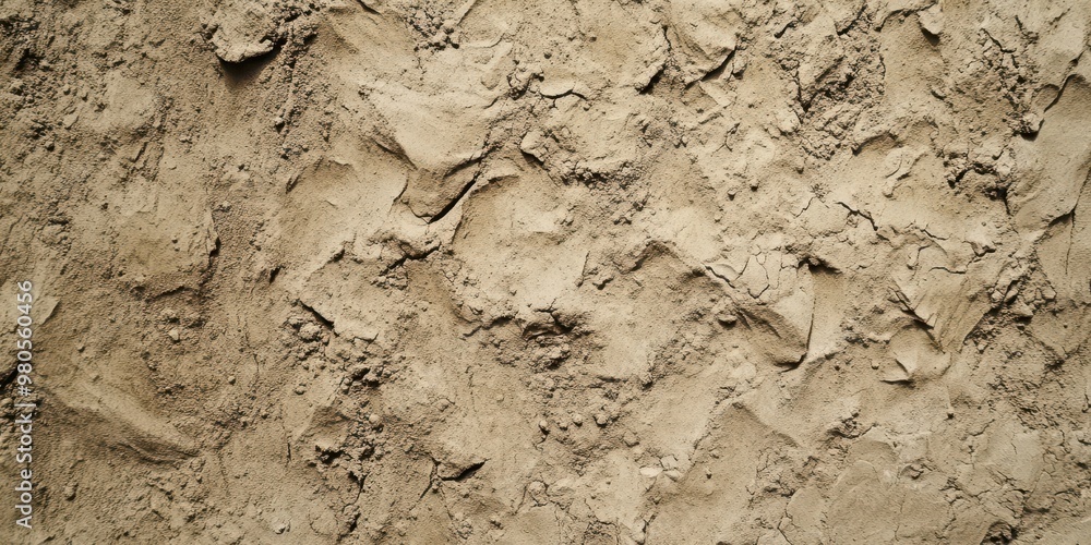 Poster a close-up view of textured, dry earth with subtle variations in color and pattern.
