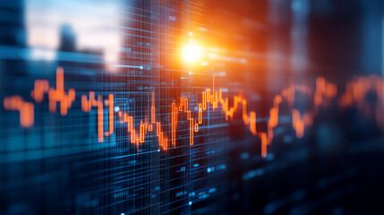 Dynamic stock market chart with vibrant lines and glowing data points, representing financial trends and analytics.