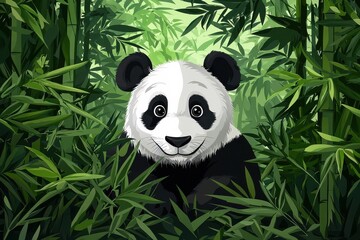 Panda Bear Hiding in Lush Green Tropical Foliage