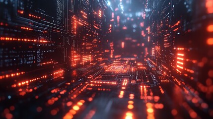 Naklejka premium Abstract Grid with Pink and Blue Lights and Bokeh Effect