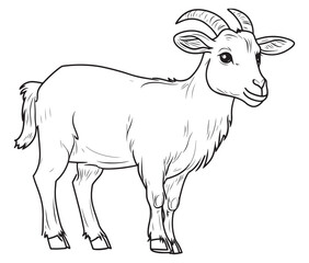 Goat on a white background goat art line coloring page 