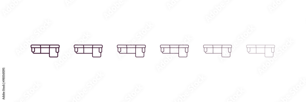 Poster corner sofa outline icon. linear vector from furniture concept. 6 different line style corner sofa i
